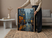 Edinburgh Wall Art, Royal Mile Print, Scotland Travel, Impasto Oil Painting, Moody Rainy Street, Gothic Decor, Dark Academia