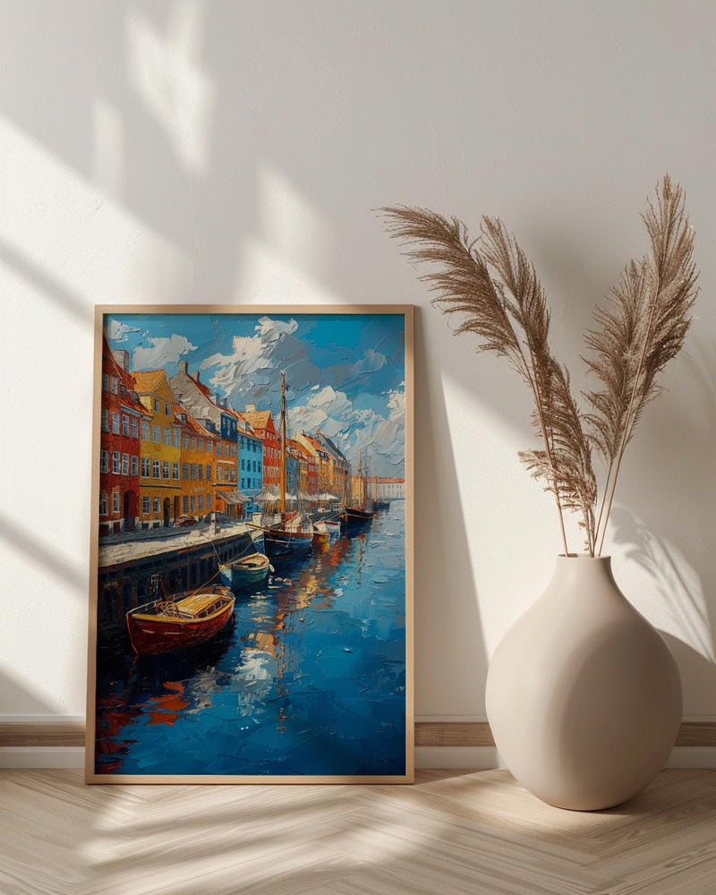 Copenhagen Wall Art, Nyhavn Harbor Print, Colorful Houses, Impasto Oil Painting, Denmark Decor, Hygge Art, Scandi Style