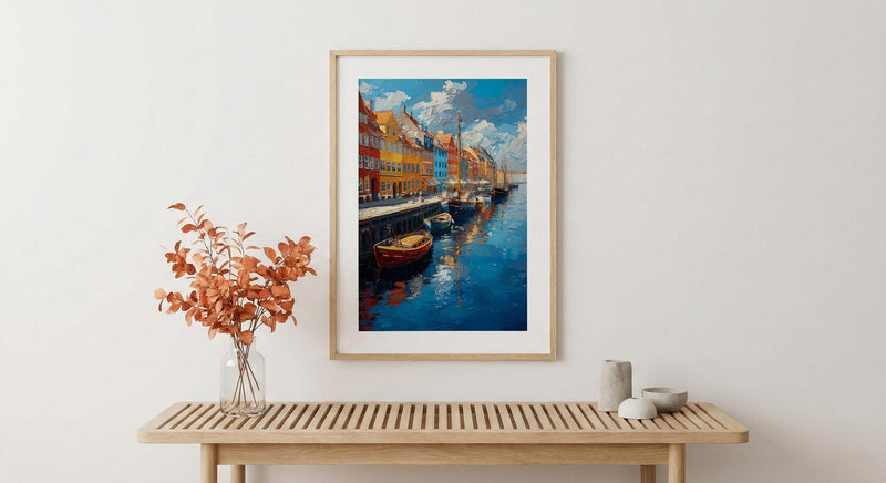 Copenhagen Wall Art, Nyhavn Harbor Print, Colorful Houses, Impasto Oil Painting, Denmark Decor, Hygge Art, Scandi Style
