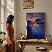 Mont Saint Michel Art, France Landmark Print, Mystical Castle, Impasto Oil Painting, Twilight Landscape, Fantasy Decor, Tide