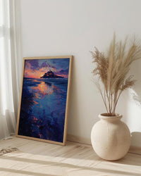 Mont Saint Michel Art, France Landmark Print, Mystical Castle, Impasto Oil Painting, Twilight Landscape, Fantasy Decor, Tide