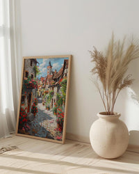 Rothenburg Wall Art, Medieval Town Print, Germany Travel, Impasto Oil Painting, Half Timbered House, Fairytale Village, Cute, Wedding Gift