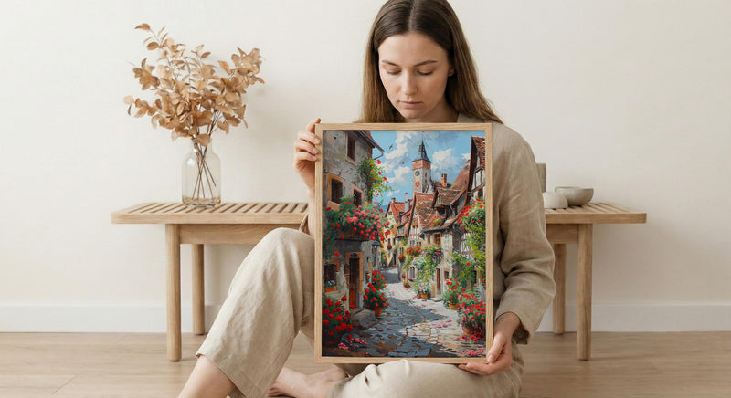 Rothenburg Wall Art, Medieval Town Print, Germany Travel, Impasto Oil Painting, Half Timbered House, Fairytale Village, Cute, Wedding Gift