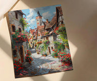 Rothenburg Wall Art, Medieval Town Print, Germany Travel, Impasto Oil Painting, Half Timbered House, Fairytale Village, Cute, Wedding Gift