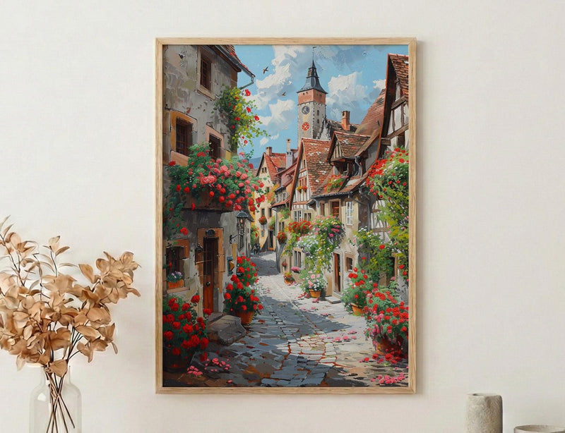 Rothenburg Wall Art, Medieval Town Print, Germany Travel, Impasto Oil Painting, Half Timbered House, Fairytale Village, Cute, Wedding Gift