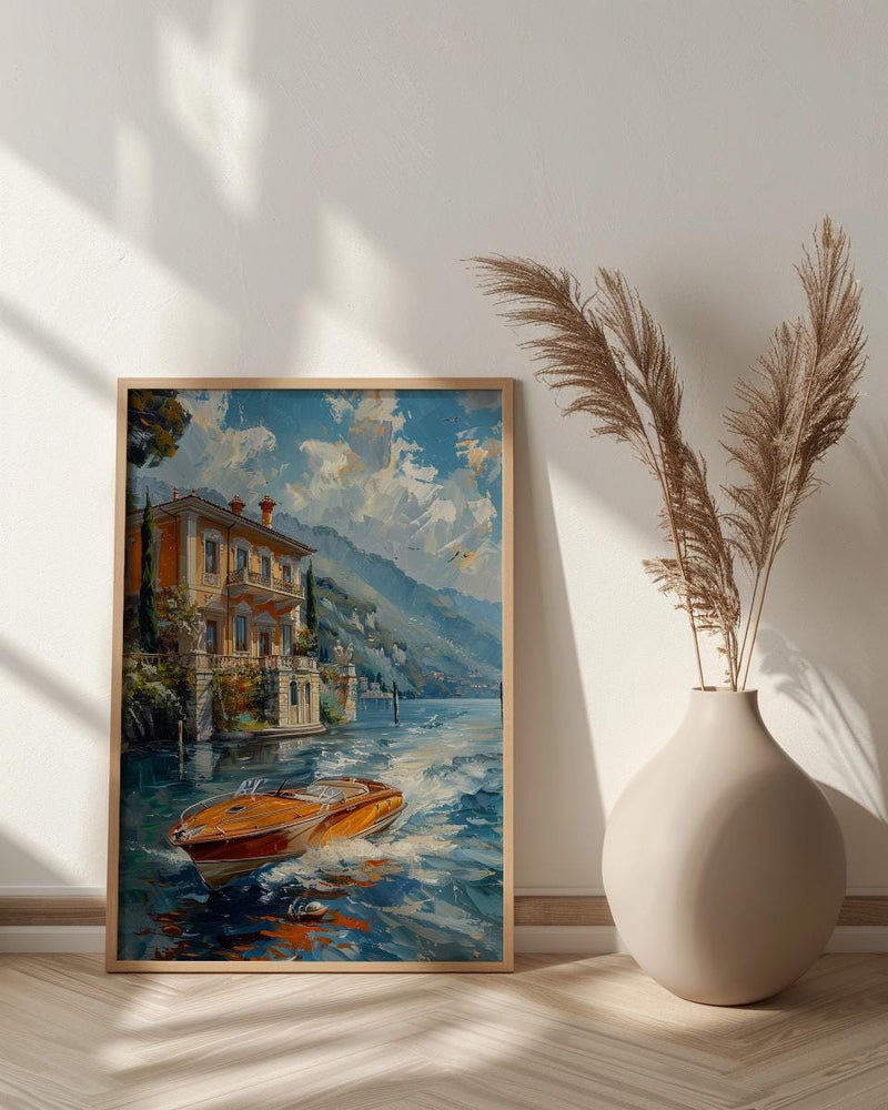Lake Como Wall Art, Italian Villa Print, Luxury Travel Decor, Impasto Oil Painting, Garden Landscape, Anniversary Gift, Italy Lake