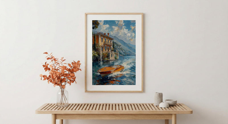Lake Como Wall Art, Italian Villa Print, Luxury Travel Decor, Impasto Oil Painting, Garden Landscape, Anniversary Gift, Italy Lake