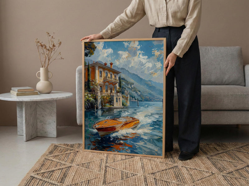 Lake Como Wall Art, Italian Villa Print, Luxury Travel Decor, Impasto Oil Painting, Garden Landscape, Anniversary Gift, Italy Lake