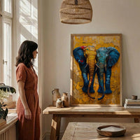 Elephant Couple Art, African Decor, Safari Nursery Print, Impasto Oil Painting, Animal Love, Kente Pattern, Good Luck Gift