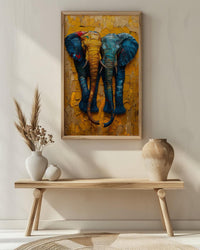 Elephant Couple Art, African Decor, Safari Nursery Print, Impasto Oil Painting, Animal Love, Kente Pattern, Good Luck Gift