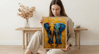 Elephant Couple Art, African Decor, Safari Nursery Print, Impasto Oil Painting, Animal Love, Kente Pattern, Good Luck Gift