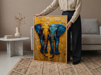Elephant Couple Art, African Decor, Safari Nursery Print, Impasto Oil Painting, Animal Love, Kente Pattern, Good Luck Gift