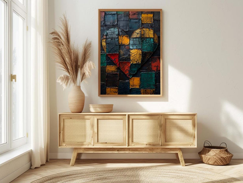 Kente Heart Print, African Pattern Art, Cultural Wall Decor, Impasto Oil Painting, Ghana Heritage Gift, Black History Month, Love