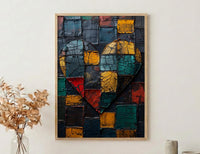Kente Heart Print, African Pattern Art, Cultural Wall Decor, Impasto Oil Painting, Ghana Heritage Gift, Black History Month, Love