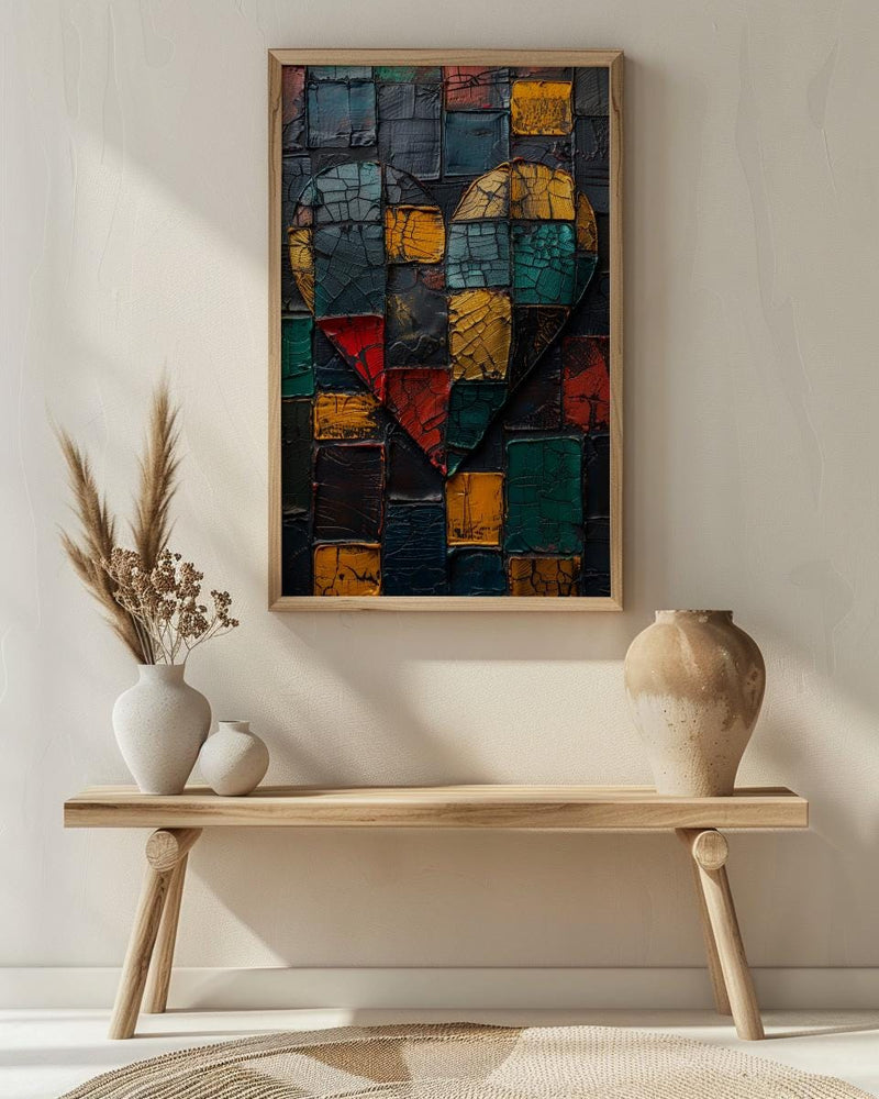 Kente Heart Print, African Pattern Art, Cultural Wall Decor, Impasto Oil Painting, Ghana Heritage Gift, Black History Month, Love