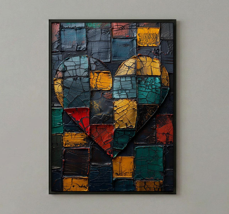 Kente Heart Print, African Pattern Art, Cultural Wall Decor, Impasto Oil Painting, Ghana Heritage Gift, Black History Month, Love