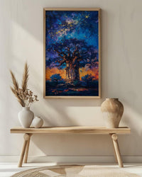 Baobab Tree Art, African Landscape, Tree of Life Print, Impasto Oil Painting, Starry Night, Mystical Decor, Nature Lover Gift
