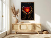Skeleton Hands Heart, Anatomical Heart Art, Dark Love Print, Impasto Oil Painting, Gothic Symbol, Medical Decor, Eternal Love