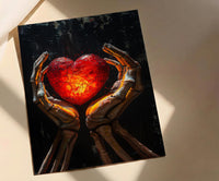 Skeleton Hands Heart, Anatomical Heart Art, Dark Love Print, Impasto Oil Painting, Gothic Symbol, Medical Decor, Eternal Love