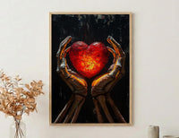 Skeleton Hands Heart, Anatomical Heart Art, Dark Love Print, Impasto Oil Painting, Gothic Symbol, Medical Decor, Eternal Love