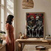 Skeleton King Queen, Royal Gothic Art, Crown Skull Print, Impasto Oil Painting, Throne Room, Dark Fantasy Decor, Power Couple