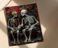 Skeleton King Queen, Royal Gothic Art, Crown Skull Print, Impasto Oil Painting, Throne Room, Dark Fantasy Decor, Power Couple