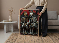 Skeleton King Queen, Royal Gothic Art, Crown Skull Print, Impasto Oil Painting, Throne Room, Dark Fantasy Decor, Power Couple