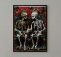 Skeleton King Queen, Royal Gothic Art, Crown Skull Print, Impasto Oil Painting, Throne Room, Dark Fantasy Decor, Power Couple