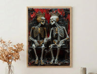 Skeleton King Queen, Royal Gothic Art, Crown Skull Print, Impasto Oil Painting, Throne Room, Dark Fantasy Decor, Power Couple