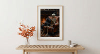 Skeleton with Cat Art, Black Cat Print, Cozy Gothic Decor, Impasto Oil Painting, Fireplace Scene, Cat Lover Gift, Whimsical Art