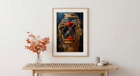 Hourglass Art Print, Skeleton Time Decor, Memento Mori, Impasto Oil Painting, Red Sand, Gothic Symbolism, Philosophical Art