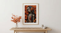 Day of the Dead Art, Sugar Skull Couple, Dia De Los Muertos, Impasto Oil Painting, Mexican Goth, Colorful Skeleton, Cultural Decor
