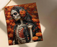 Day of the Dead Art, Sugar Skull Couple, Dia De Los Muertos, Impasto Oil Painting, Mexican Goth, Colorful Skeleton, Cultural Decor