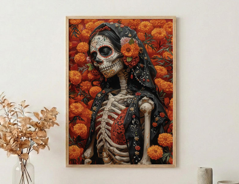 Day of the Dead Art, Sugar Skull Couple, Dia De Los Muertos, Impasto Oil Painting, Mexican Goth, Colorful Skeleton, Cultural Decor