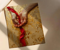Red Thread of Fate, Soulmate Art, Japanese Legend, Impasto Oil Painting, Minimalist Love Gift, Destiny Print, Hand Gesture