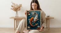 Koi Fish Art, Yin Yang Love, Pond Painting, Impasto Oil Painting, Feng Shui Decor, Zen Garden Print, Good Luck Gift