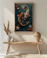 Koi Fish Art, Yin Yang Love, Pond Painting, Impasto Oil Painting, Feng Shui Decor, Zen Garden Print, Good Luck Gift