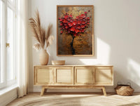 Floral Heart Art, Camellia Flower, Asian Botanical, Impasto Oil Painting, Nature Love, Spring Wall Decor, Gold Leaf Texture
