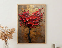 Floral Heart Art, Camellia Flower, Asian Botanical, Impasto Oil Painting, Nature Love, Spring Wall Decor, Gold Leaf Texture