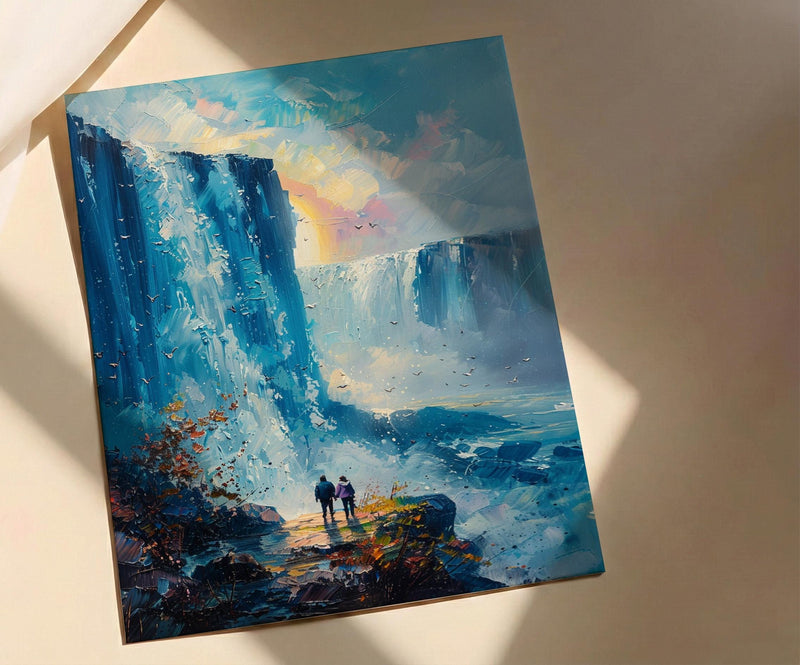 Victoria Falls Art, Zimbabwe Travel Print, Waterfall Landscape, Impasto Oil Painting, Nature Lover Gift, Anniversary Gift, Rainbow Art