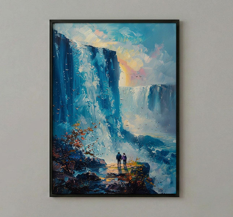 Victoria Falls Art, Zimbabwe Travel Print, Waterfall Landscape, Impasto Oil Painting, Nature Lover Gift, Anniversary Gift, Rainbow Art