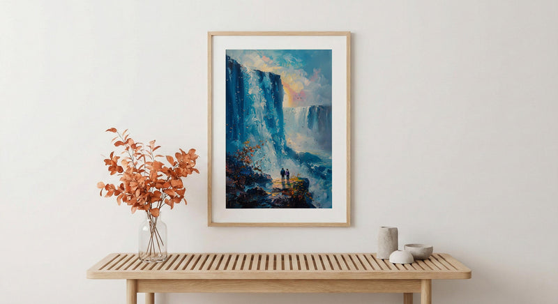 Victoria Falls Art, Zimbabwe Travel Print, Waterfall Landscape, Impasto Oil Painting, Nature Lover Gift, Anniversary Gift, Rainbow Art