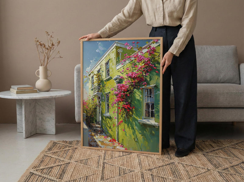 South Africa Wall Art, Bo Kaap Cape Town Print, Lime Green House Painting, Colorful Street Decor, Impasto Travel Poster