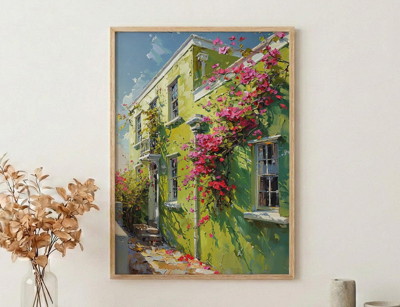 South Africa Wall Art, Bo Kaap Cape Town Print, Lime Green House Painting, Colorful Street Decor, Impasto Travel Poster