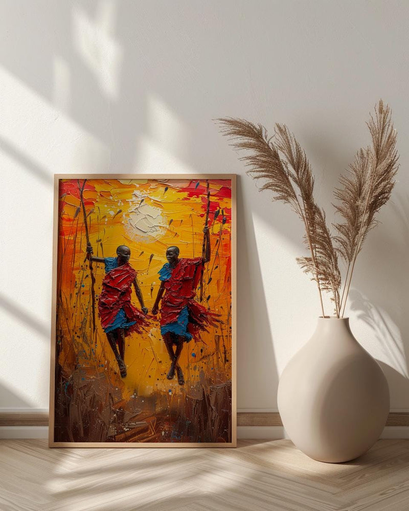 Masai Warrior Art, Kenya Travel Print, African Dance, Impasto Oil Painting, Sunset Silhouette, Cultural Wall Art, Best Friend Gift