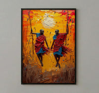 Masai Warrior Art, Kenya Travel Print, African Dance, Impasto Oil Painting, Sunset Silhouette, Cultural Wall Art, Best Friend Gift