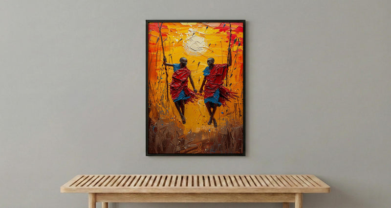 Masai Warrior Art, Kenya Travel Print, African Dance, Impasto Oil Painting, Sunset Silhouette, Cultural Wall Art, Best Friend Gift