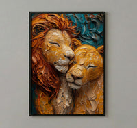 Lion Couple Art, Wildlife Wall Decor, Safari Animal Print, Impasto Oil Painting, King and Queen, New Mom Gift, Golden Manes