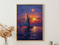 Egypt Wall Art, Nile River Print, Felucca Boat, Impasto Oil Painting, Twilight Landscape, Romantic Travel Gift, Housewarming Gift