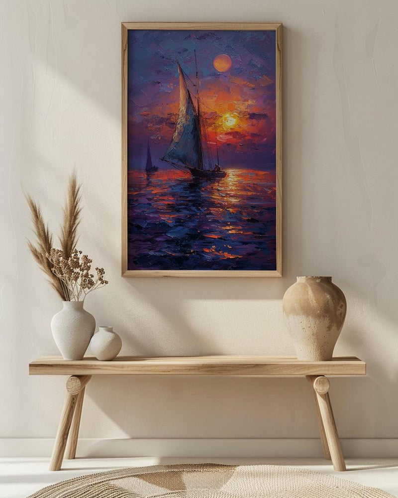 Egypt Wall Art, Nile River Print, Felucca Boat, Impasto Oil Painting, Twilight Landscape, Romantic Travel Gift, Housewarming Gift